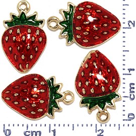 4pcs Metallic Pendant Strawberry Spacer Gold Red Green JF674