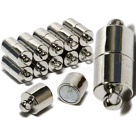10 Pairs 19x7mm Magnetic End Clasps Barrel Silver Metallic JF788