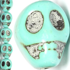16pc Earth Stone Skull Spacer 13x13x11mm Turquoise JF860