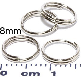 80pc 8mm Circle Key Chain Split Ring Connector Silver Tone JF953