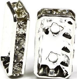8pcs Spacers Rectangle Crystals Silver Clear JP007