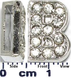 Rhinestone Spacer 7/16" Opening-Hole Letter - B - Silver JP222