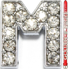 Rhinestone Spacer 7/16" Opening-Hole Letter - M - Silver JP232
