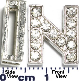 Rhinestone Spacer 7/16" Opening-Hole Letter - N - Silver JP233