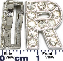 Rhinestone Spacer 7/16" Opening-Hole Letter - R - Silver JP236