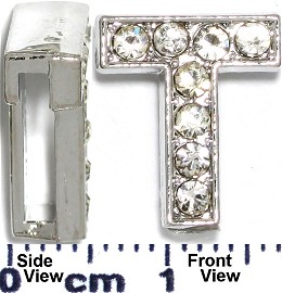 Rhinestone Spacer 7/16" Opening-Hole Letter - T - Silver JP238