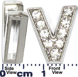 Rhinestone Spacer 7/16" Opening-Hole Letter - V - Silver JP240