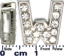 Rhinestone Spacer 7/16" Opening-Hole Letter - W - Silver JP241