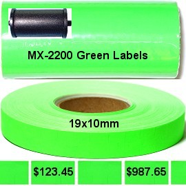 16 Rolls Pack Green Labels w/ Ink for MX-2200 MX22G