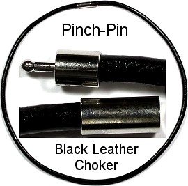 1pc Leather PinchPin Choker BK 16"Long 4mmWide Ns16L4