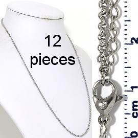 12pcs 17.5"-19.5" Stainless Steel O Chain Necklace 2mm NK647
