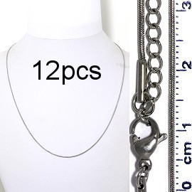 12pc 17.5" Long Stainless Steel 1mm Snake Chain Gray NK655