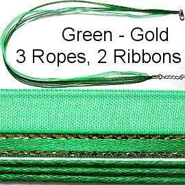 18"Green Silver Lining Ribbon Rope Ns258