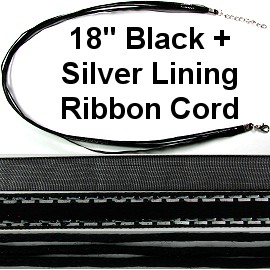 50pcs-pk 18" Cord 3Strings-2Ribbons Silver Lining Black NK302