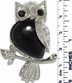 Owl Branch Silver Metallic Black Quartz Stone Pendant PD004