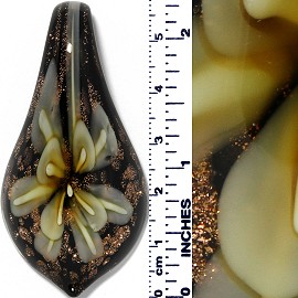 Glass Pendant Spoon Leaf Flower Gold Black Yellow PD064