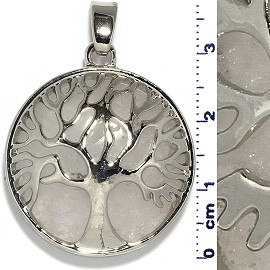 Circle Pendant Tree Of Life Stone Frost White Silver Tone PD082