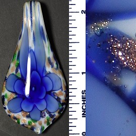 Glass Pendant Flower Tear Leaf White Gold Blue PD1013