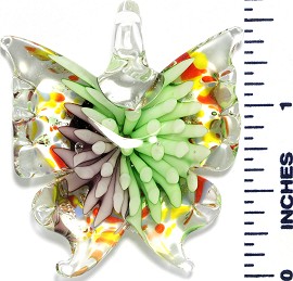 Glass Pendant Flower Butterfly Clear Lavender Green PD1041