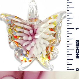 Glass Pendant Flower Butterfly Clear Pink White PD1042