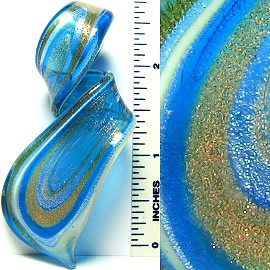 Blue Gold Long Twisted Leaf Glass Pendant PD1066
