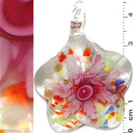 Glass Pendant Flower Round Star Clear Pink PD1093