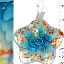 Glass Pendant Flower Round Star Clear Turquoise PD1094