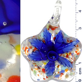 Glass Pendant Flower Round Star Clear Blue PD1095