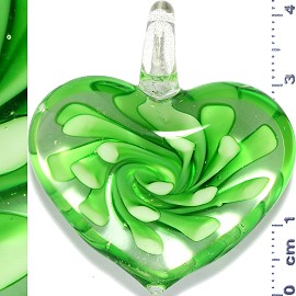 Glass Pendant Flower Big Heart Clear Green PD1104