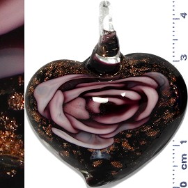 Glass Pendant Flower Heart Black Gold Lavender PD1111