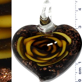 Glass Pendant Flower Heart Black Gold Yellow PD1114