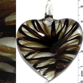 Glass Pendant Heart Lines Clear Gold Black PD1124
