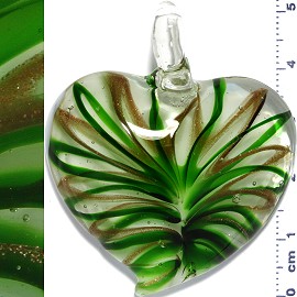 Glass Pendant Heart Lines Clear Gold Green PD1129