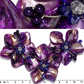 Shell Crystal Pendant Square Flower Purple PD1148