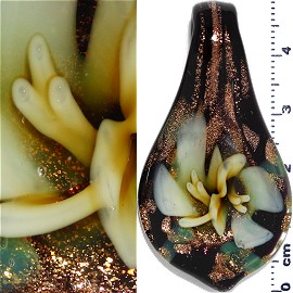 Glass Pendant Flower Spoon Black Gold Yellow PD1157