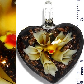 Glass Pendant Flower Heart Gold Black Yellow PD1189