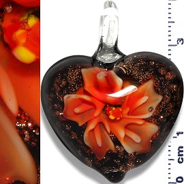 Glass Pendant Flower Heart Gold Black Orange PD1190