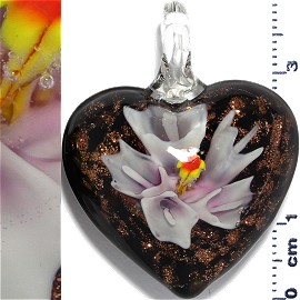 Glass Pendant Flower Heart Gold Black Pink White PD1191