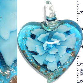 Glass Pendant Flower Heart Gold Turquoise PD1195
