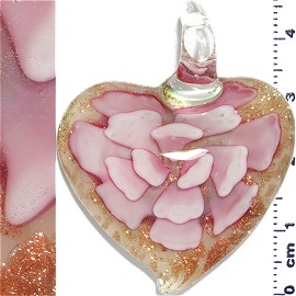 Glass Pendant Flower Heart Gold White Pink PD1197