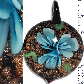 Glass Pendant Flower Circle Black Gold Turquoise PD1201