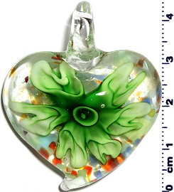 Glass Pendant Flower Heart Clear Green PD1244