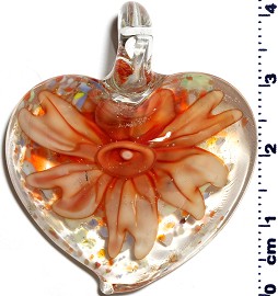 Glass Pendant Flower Heart Clear Orange PD1247