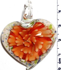 Glass Pendant Flower Heart White Orange PD1248