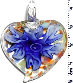 Glass Pendant Flower Heart Clear Blue PD1250