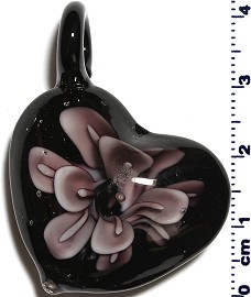 Glass Pendant Flower Heart Black Purple PD1255