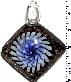 Glass Pendant Flower Square Black Blue PD1259