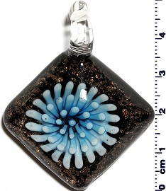 Glass Pendant Flower Square Black Turquoise PD1260