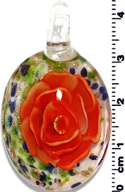 Glass Oval Flower Pendant Orange Green PD1370