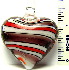 Brown Red Stripe Heart Glass Pendant PD1456